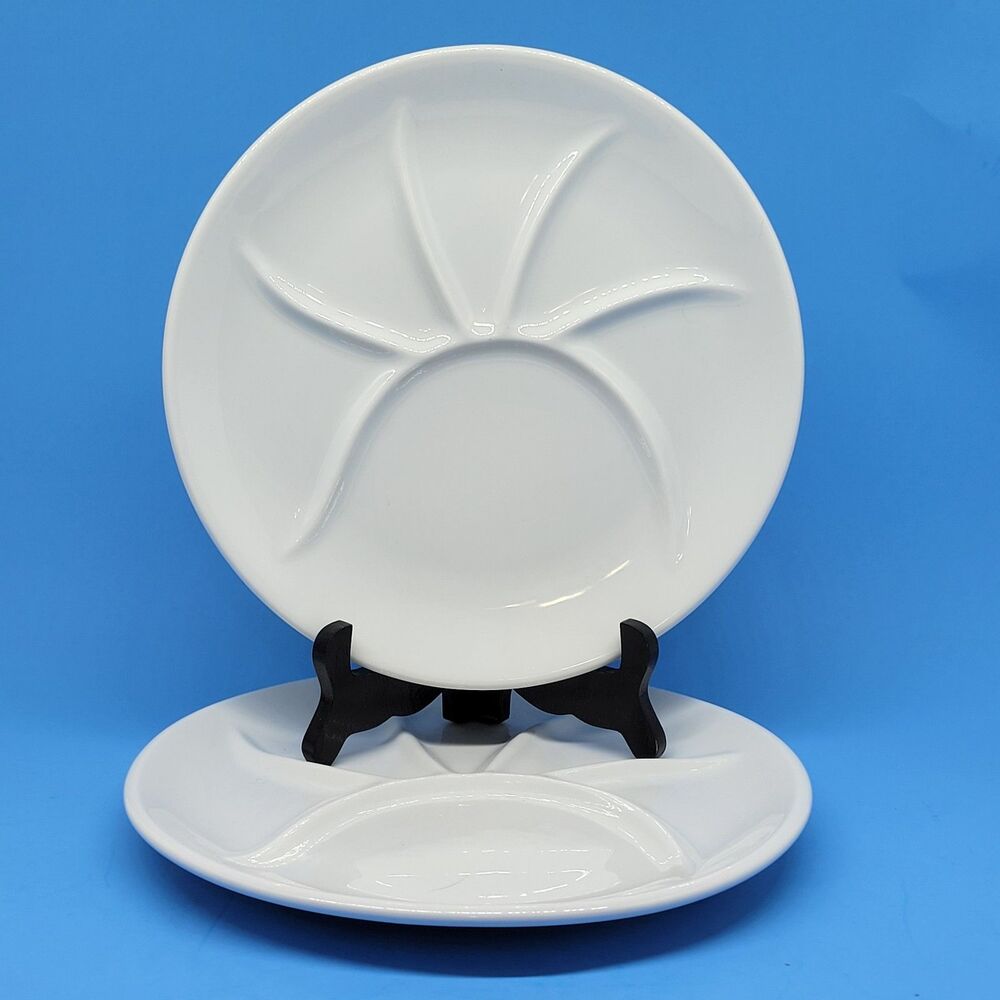 Pillivuyt France Porcelain Depuis 1818 9 5/8" Set Of 2 White Divided Plates VGC